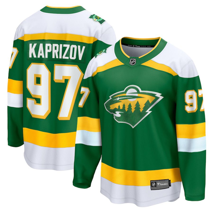 Men Minnesota Wild 97 Kirill Kaprizov Fanatics Branded Green 2023-24 Alternate Premier Breakaway Player NHL Jersey